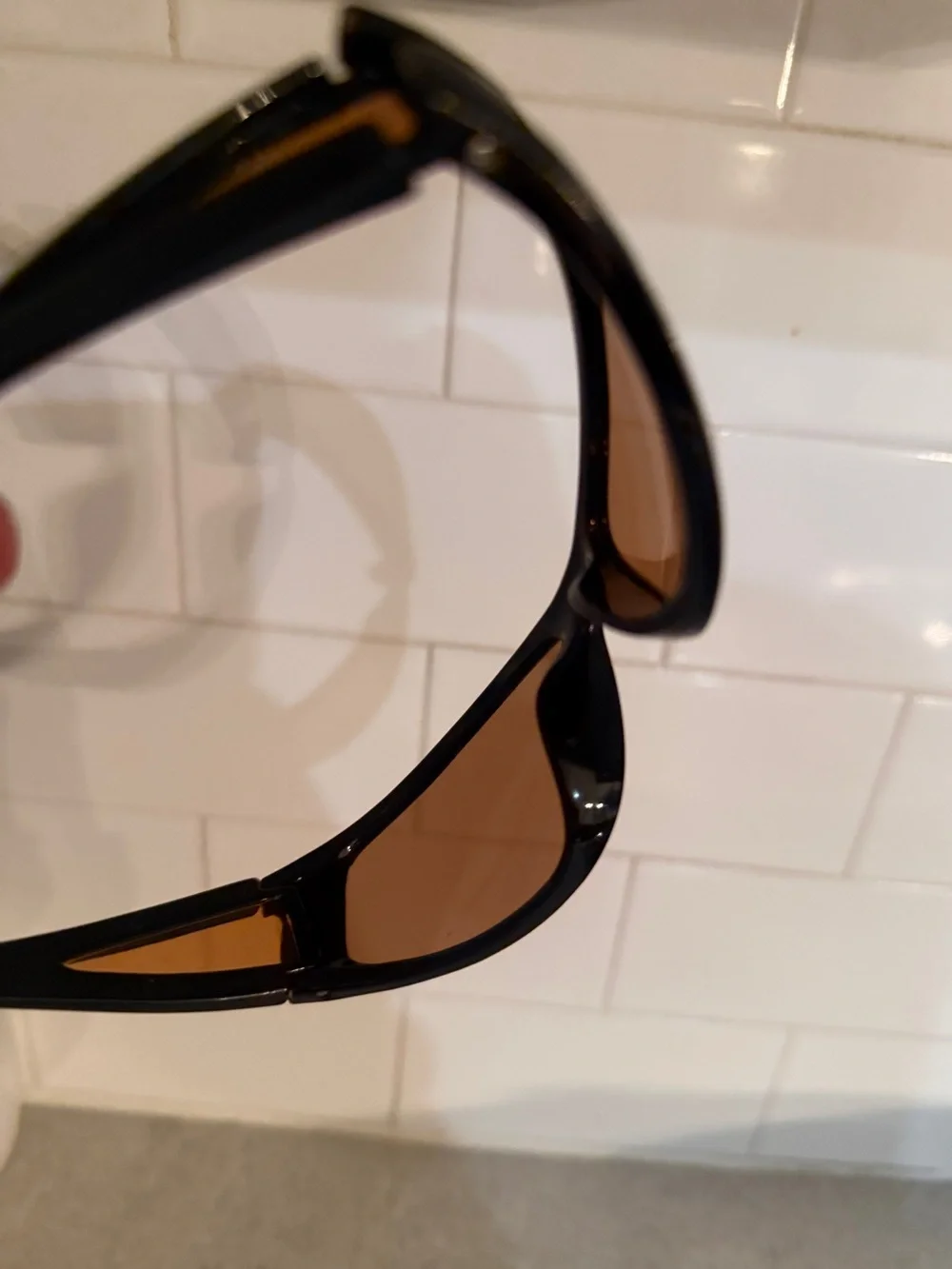 Retro 90s polarized wraparound Black Frame Sunglasses with sheer Brown Lenses